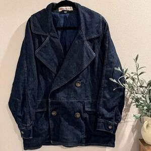 Free People NWOT Small Denim Car Coat Oversized Long Sleeve Button Front Casual